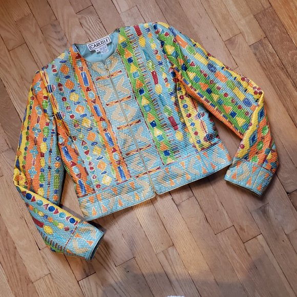 Carlisle Colorful Silk Coat of Many Colors Jacket - size 6 - Picture 8 of 14